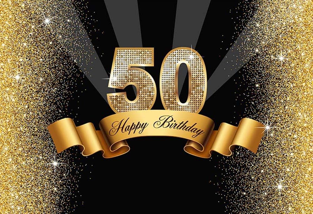 MEHOFOTO Photo Studio Booth Background Happy Birthday Party Banner Backdrops for Photography, 50th Birthday-Gold, 8x6' - Image 3