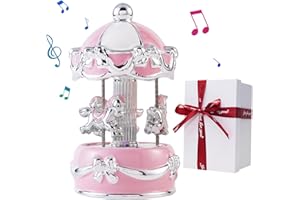 LMMIUU Carousel Music Box Gift Wrapped Ceramic Musical Carousel Color-Changing Lights Music Boxes for Girls Boys Kids Daughter Son Granddaughter Wife Mom Women Birthday Christmas (Pink Butterfly)