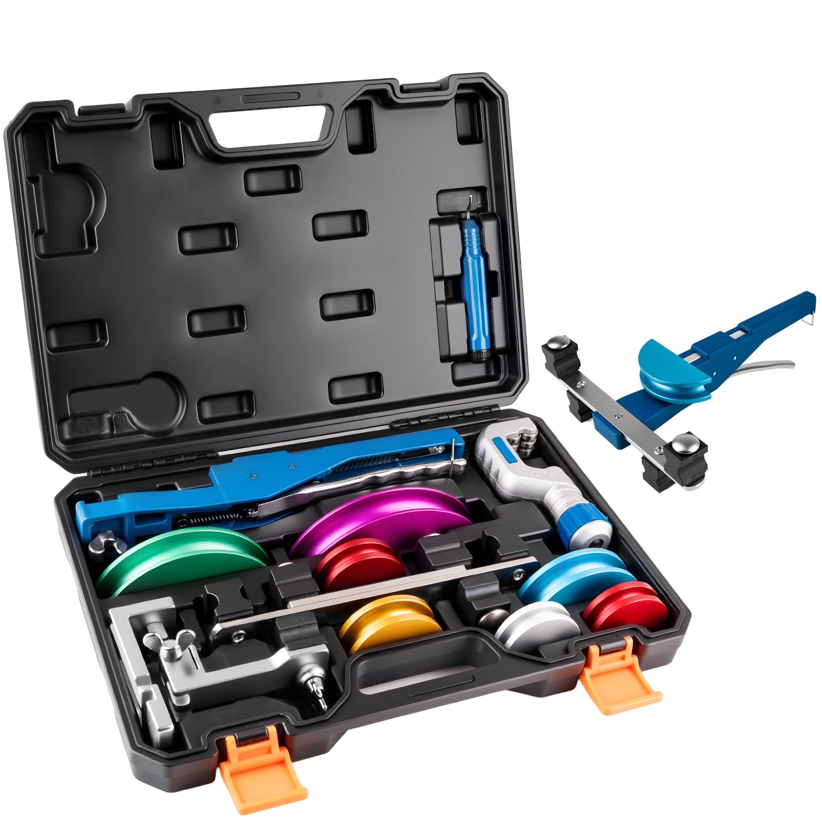 Photo 1 of Beaiguna 15PCS Copper Pipe Bender Tool, Tubing Bender Hvac Tools Set for 1/4"-7/8" O.D. Pipes, 90° Forward/Reverse Pipe Tube Bender with 7 Heads, Upgraded Copper Benders Tool for Hvac Air Condition