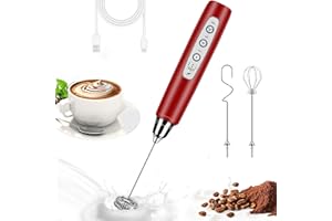 BSRGMS Milk Frother Handheld for Coffee, Electric Whisk 3 Speed Adjustable, Drink Mixer with Stainless 3 Whisks, Rechargeable Hand Frother Wand, Foam Maker for Latte Cappuccino Hot Chocolate Egg Red