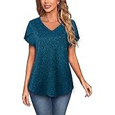 MISS FORTUNE Womens V-Neck Short Sleeve Activewear T-Shirt Petal Sleeve Casual Athletic Moisture Wicking Fitness Tops