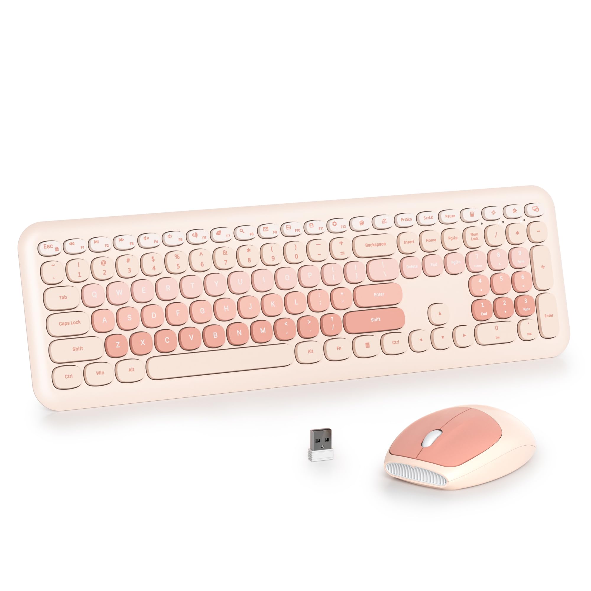 Photo 1 of iRoboosta Milky Colorful Wireless Keyboard and Mouse Combo Set, 2.4GHz Retro Typewriter Keyboard, Full Size Cute Keyboard with Number Pad, Home and Office Silent Keyboards (Gradient Rose)