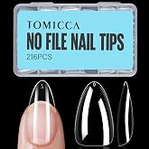 TOMICCA Almond Nail Tips, Medium Almond Acrylic Nail Tips, 216Pcs Full Cover Clear Nails, Nail Extension Tips for Nail salon and DIY at Home