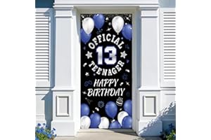 13th Happy Birthday Door Banner Backdrop, Blue Official Teenager Polyester Birthday Decorations for Boys Girls 13 Years Party