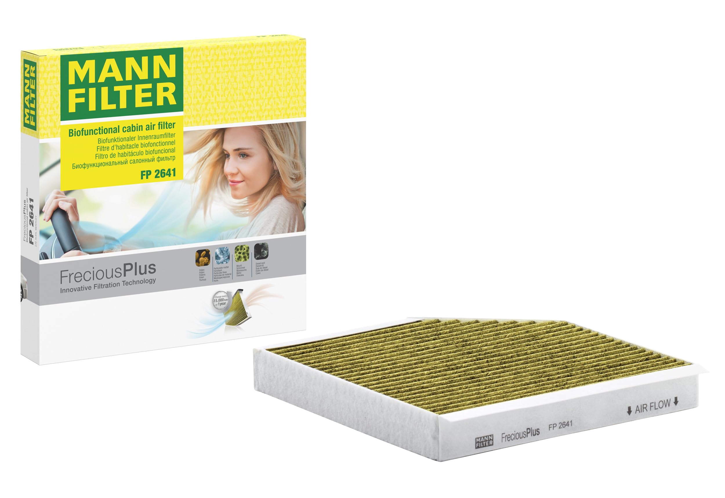 MANN-FILTER FP 2641 Cabin Air Filter - FreciousPlus Biofunctional Pollen Filter - for Cars + Transporters