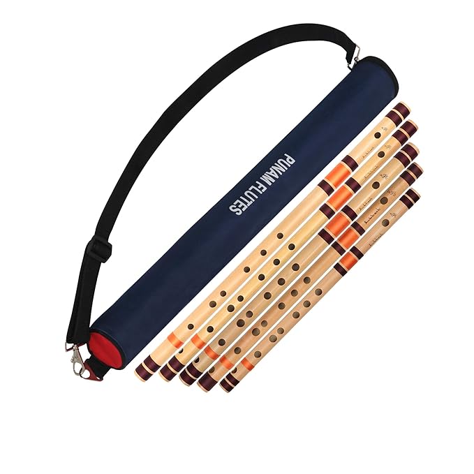 Punam Flutes Combo E, G, A base and C, D medium 5 Bansuri Set Right