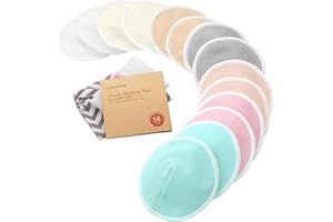 Organic Nursing Pads, 14 Washable Breast Pads,Wash Bag (Pastel Touch, L 5") | Viscose Derived from Bamboo, Breast Pads for Breastfeeding, Reusable Nipple Covers, Breastfeeding Essentials, Soft, Absorbent