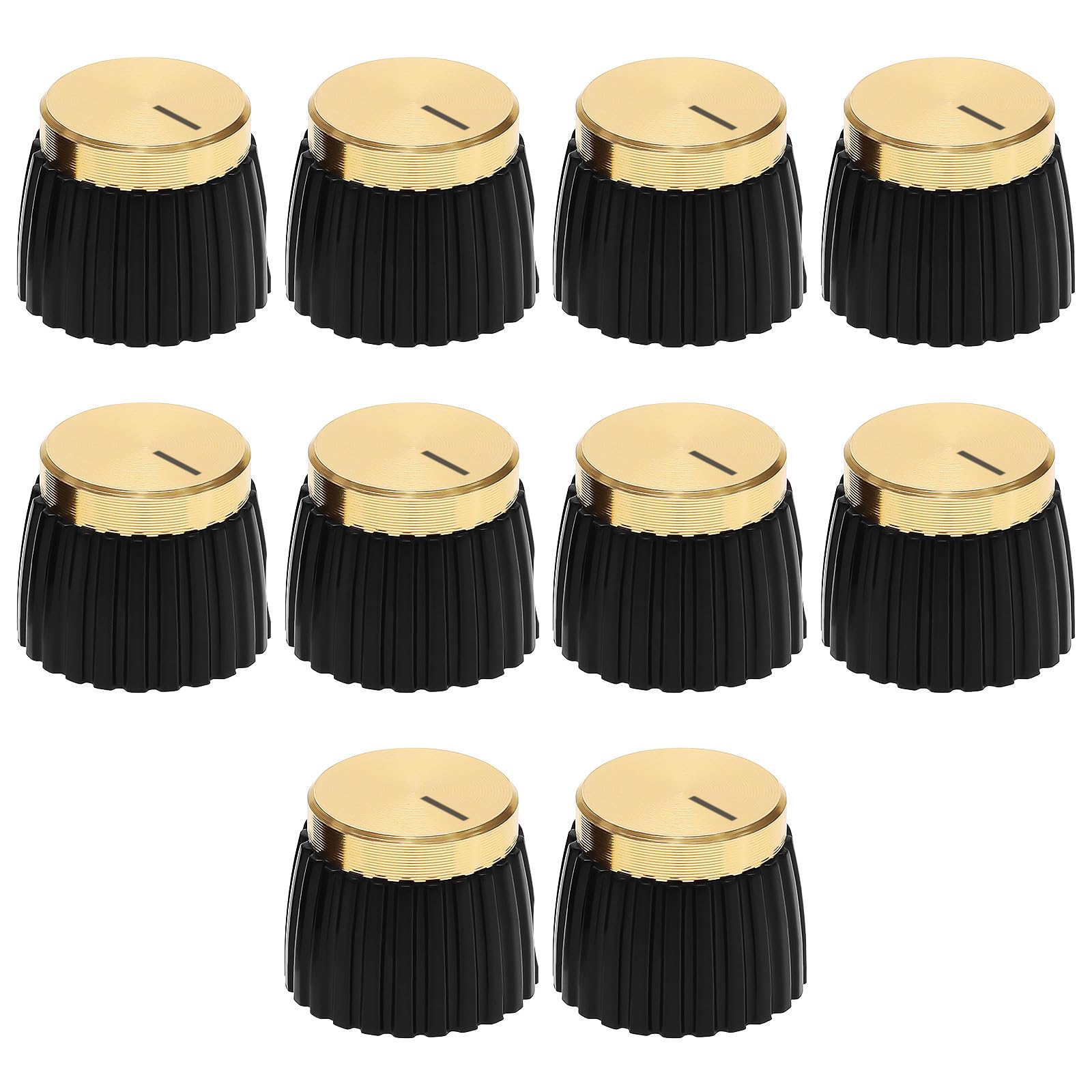 The Lord of the Tools 10PCS Audio Knobs Shaft Pots Knob Amplifier Push On Audio Knob Barrel Audio Knob Compatible with Marshall Amp JCM 800 900 2000 Plexi JMP, Black and Gold