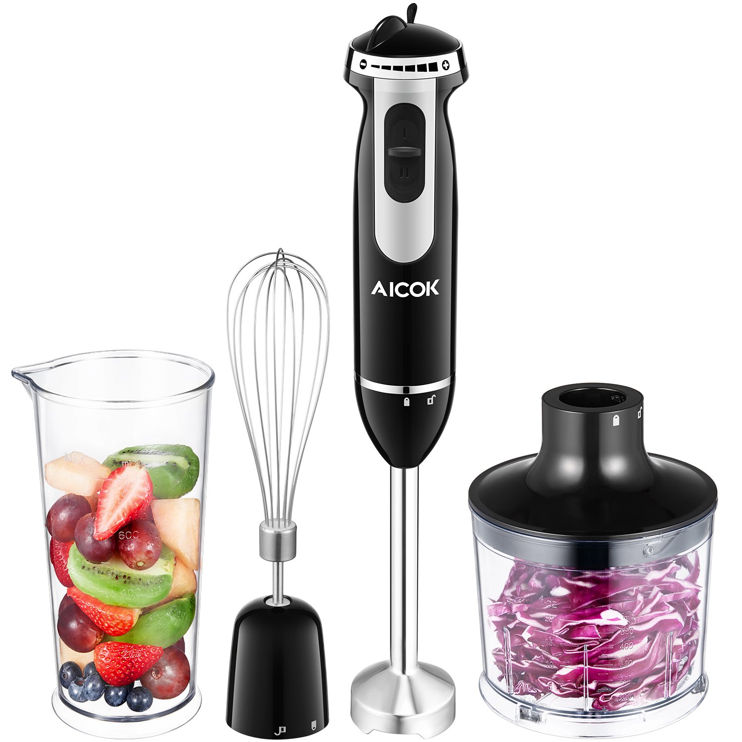 Aicok Batidora de mano W Velocidad Ajustable para mezclar Smoothies Sopa Huevos