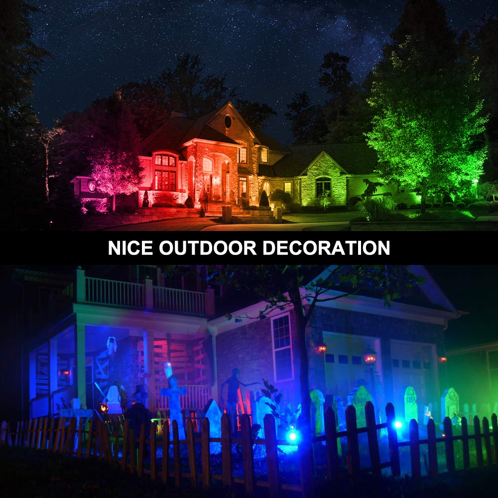 CLV 30W Faretto Solare LED RGB da Esterno, Faretto LED RGB con Telecomando, 12 Colori e 2