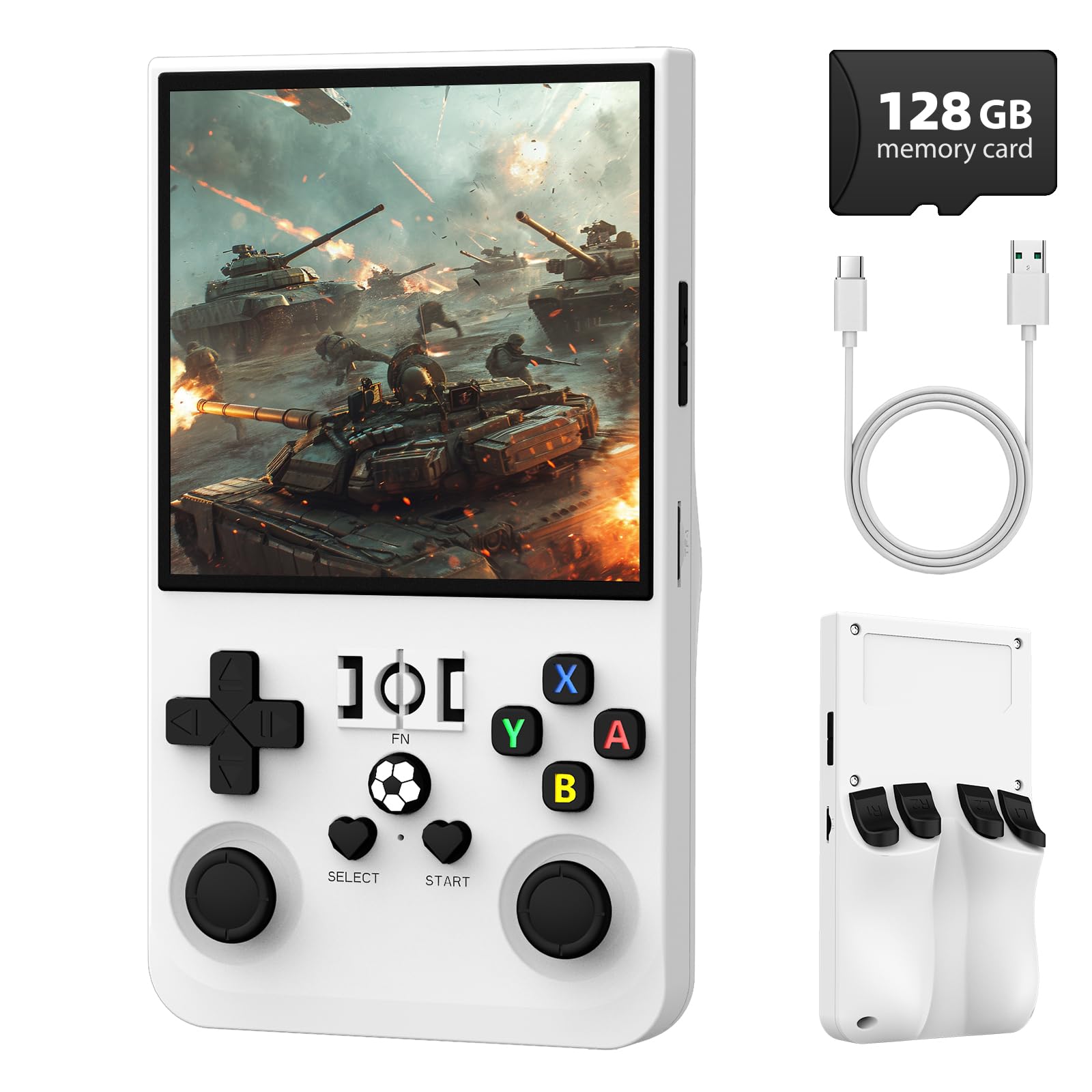 Photo 1 of R36MAX Retro Handheld Game Console, 4.0 Inch IPS Screen Retro Gaming Console,Linux System, 4000mAh Battery Portable Pocket Mini Arcade, Built-in 128G,Pearl White