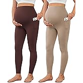 VALANDY Creamlush 2 Pack Women's Maternity Leggings with Pockets Over The Belly,Soft Comfy Active Yoga Lounge Pregnancy Pants