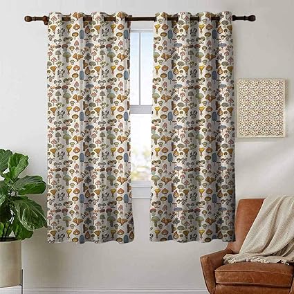 Petpany Blackout Lined Curtains Colorful Collection Of Mushroom