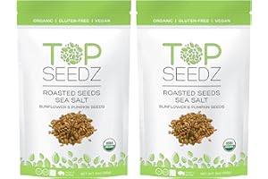 Top Seedz Certified Organic Gluten Free Vegan Sea Salt Roasted Seeds | 2-Pack | 6 Ounces | Made of Shelled Sunflower Seeds, Pumpkin Seeds, Sea Salt, and Extra Virgin Olive Oil