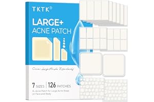 TKTK Large Pimple Patches for Face, 7 Sizes XL Acne Patches, Big Hydrocolloid Bandages for Body, Chin, Forehead, Chest, Back Zit Breakouts, Hydrocolloid Patch (Strip, Square, Dot 126 Count)