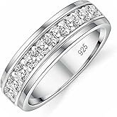 SweetJew Mens Moissanite Wedding Band 925 Sterling Silver Rings For Men 14K White Gold Plated 1ct D Color VVS1 Clarity Brilliant Lab Created Stone 9 Round Cut Engagement Rings For Him Size 7-14