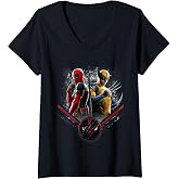 Womens Marvel Studios Deadpool &amp; Wolverine Side-by-Side Claw Icon V-Neck T-Shirt