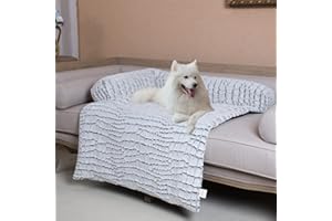 Coohom Calming Dog Bed Pet Couch Protector Dog Cat Bed Mats for Furniture with Removable Washable Cover,Plush Sofa Cover Cushion with Soft Neck Bolster (X-Large 45", White)