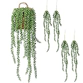 FARROWR 4pcs Fake Hanging Plants, String of Pearls Artificial Hanging Succulents Greenery Wall Decor - Faux Outdoor Plants for Planters