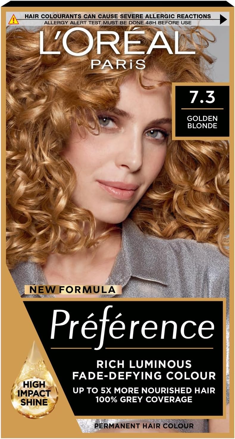 L'Oreal Preference 7.3 Golden Blonde Permanent Hair Dye Grey Coverage Mask