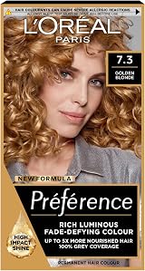 L'Oreal Preference 7.3 Golden Blonde Permanent Hair Dye Grey Coverage Mask