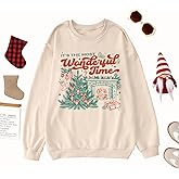 Vlinphin Christmas Sweatshirts for Women: Funny Christmas Tops Merry And Bright Xmas White Long Sleeve Graphic Pullover