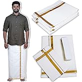 JARWISE Men's Cream Cotton Dhoti/Veshti/Mundu Set (Includes Dhoti [3.8m], Angavastram [1.8m] and Dhoti Belt [1.4m]) - Indian Ethnic Wear
