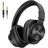 AOC Wired Headphones, Over Ear DJ Studio Monitor Headphones - Black | Over-Ear Wireless Headphones, 72H Playtime, 3.5mm/6.35mm Jacks, Detachable Coiled Cable for Audio Interfaces, Piano &amp; PC