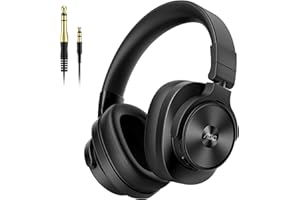 AOC Bluetooth Over Ear Headphones, Wireless Studio Monitor & Mixing DJ Headphones with 72H Playtime, Hi-Res, Built-in Mic, 3.5mm/6.35mm Wired Audio Jack for Guitar AMP, Podcast, PC Gaming - Black