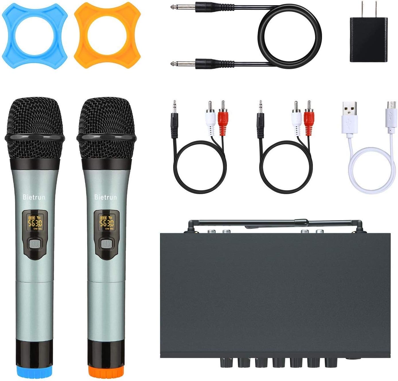 Wireless Microphone, with Echo Treble, Bass, 160ft Range, UHF Metal Dual Handheld Wireless Dynamic Microphone System with Bluetooth, RCA＆1/4’’Output, for Singing, Church, Karaoke, DJ, Wedding, Speaker: Home Audio & Theater