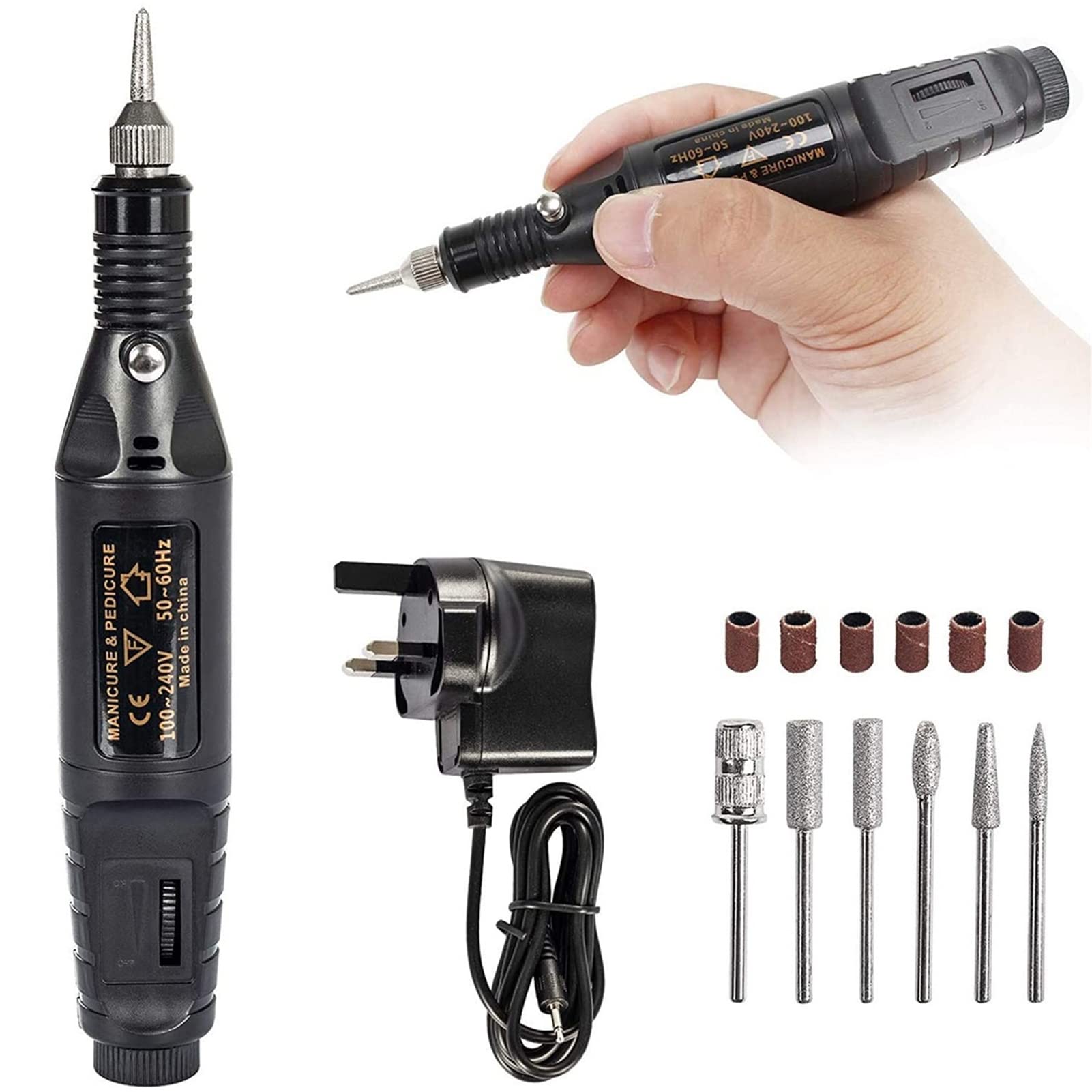 TFUFR Electric Nail Drill, Professional Nails Files for Acrylic Nail Gel, Portable Adjustable Speed Electric Manicure Pedicure Kit Nail Drill Polishing Shape Machine for Women Girls, Black
