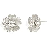 Jean Beau Heart Flower Leaf Sparkle Stud Earrings for Women, Trendy Statement Cluster CZ Earing Gold Plated Sterling Silver Wedding Prom Birthday Fashion Jewelry Gift