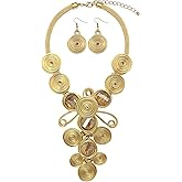 RUIYIMING Statement African Necklace For Women African Jewelry Costume Earring Sets Tribal Fashion Colorful Big Rhinestone Crystal Pendent Collar Choker Bold Chunky Bib Handmade