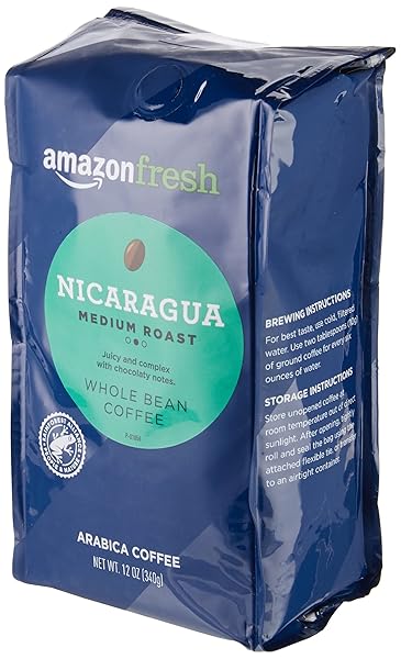 AMAZON FRESH, NICARAGUA WHOLE BEAN COFFEE, MEDIUM ROAST, 12 OUNCE (PACK OF 3)