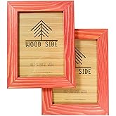 Rustic Wooden Picture Frame 5x7 Inch - Set of 2-100% Natural Eco Barn Wood with Real Glass - Made for Wall Hanging and Tabletop Display - Red