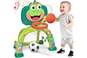 Marstone Baby Toys for 1 Year Old Boy Gifts: Toddler Basketball Hoop and Soccer Goal Activity Center Toys with Sound and Music for Kids 1-3, Interactive 1st First Birthday Present