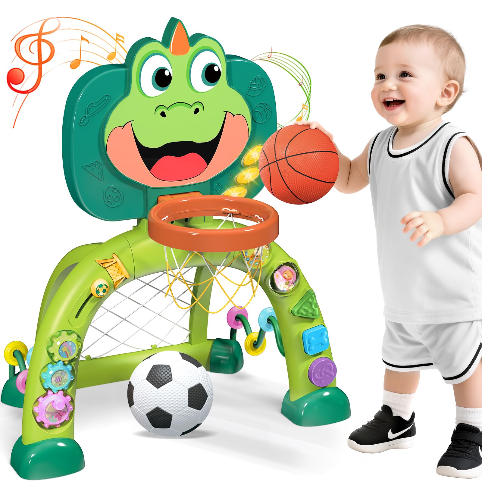 Marstone Baby Boy Toys for 1 2 3 Year Old Gifts: Toddler Basketball Hoop and Soccer Goal Activity Center Toys with Sound and Music for Kids, Girls 1-3, Interactive 1st First Birthday Present
