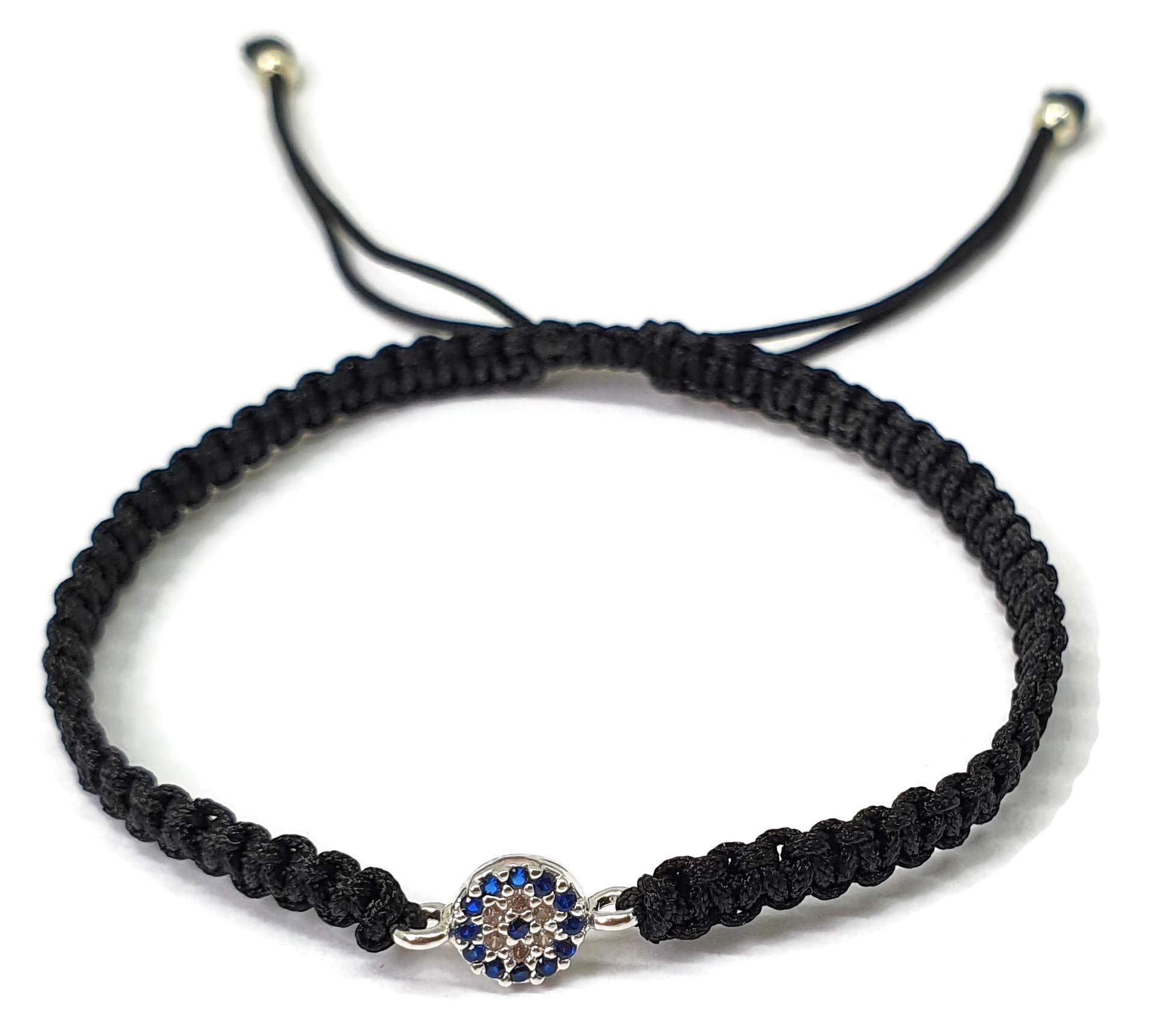 MYSTIC JEWELS by Dalia - Classic Handknitted Macrome Evil Eye Bracelet with Zircons in Blue and White (Black)