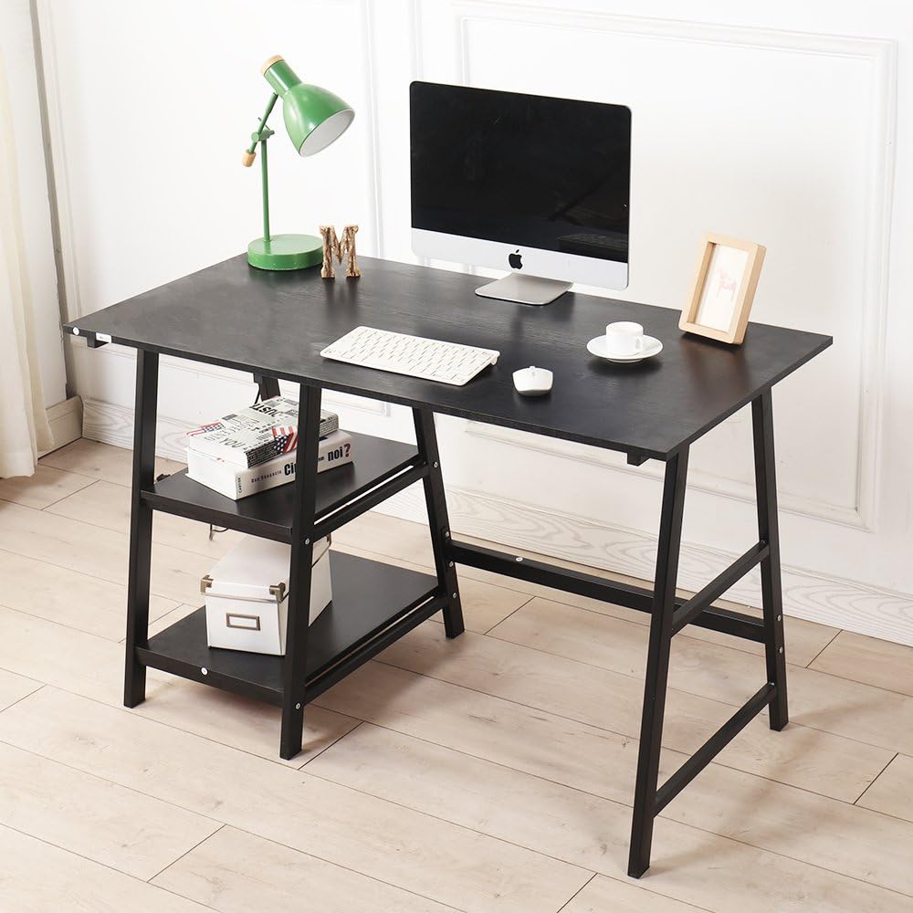soges Computer Table with Shelf Home Office Writing Desk Study Workstation,Black Tplus-BK-ZF