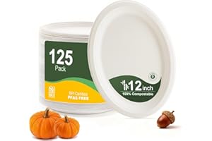 WELLIFE 100% Compostable Oval Paper Plates 12 Inch, 125-Pack Large Heavy Duty Paper Plates Bulk,Biodegradable Bagasse,Eco-Friendly Disposable Dinner Plate for BBQ,Picnic,Party (BPI Certified,Microwaveable)