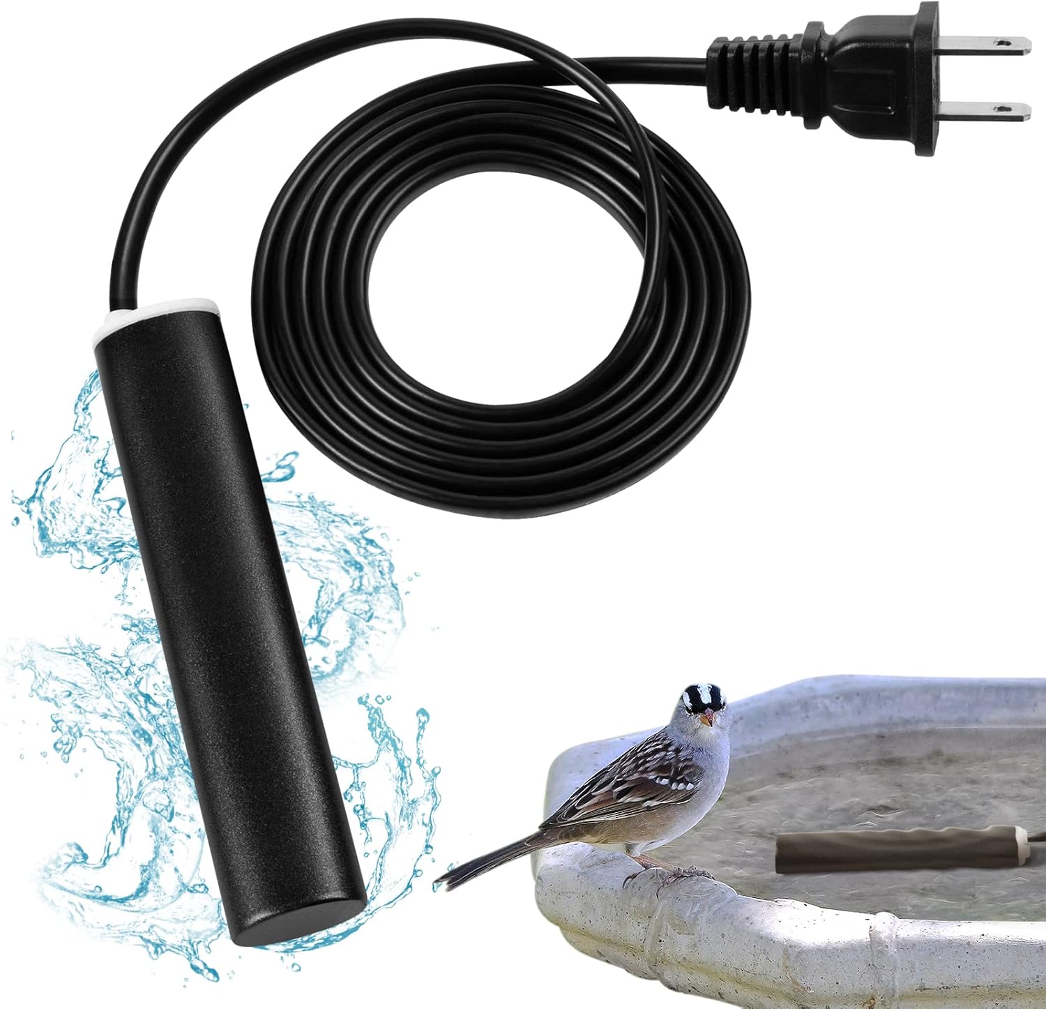 Backyard Birding & Wildlife - MEWTOGO Bird Bath Heater for Outdoors in Winter - 48 W Submersible Birdbath Deicer with Thermostatic Control and 4.6 Ft Long Power Cord, Energy Saving for Garden Yard Patio and Lawn
