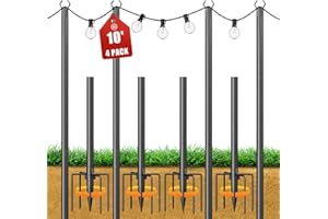 Jusgym String Light Poles for Outside, 10ft Adjustable Metal Poles for Outdoor String Lights Hanging Light, Outdoor Light Poles with Fork, for Patio, Deck, Backyard, Garden (4 Pack)