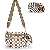Pallocoo Checkered Crossbody Bum Bags for Women, Nylon Sling Bags with Shoulder Strap, Large Capacity Checkered Purse Bag