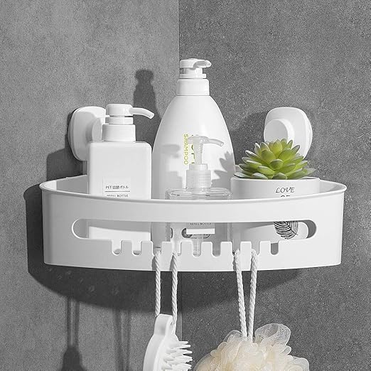 LUXEAR - Cesta de almacenamiento para ducha de esquina con ventosa para