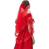 PAMOR 2 Tier Lace Veil Cathedral Tulle Sheer Wedding Halloween Party Costume Veil for Bride With Comb