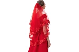 PAMOR 2 Tier Lace Veil Cathedral Tulle Sheer Wedding Halloween Party Costume Veil for Bride With Comb