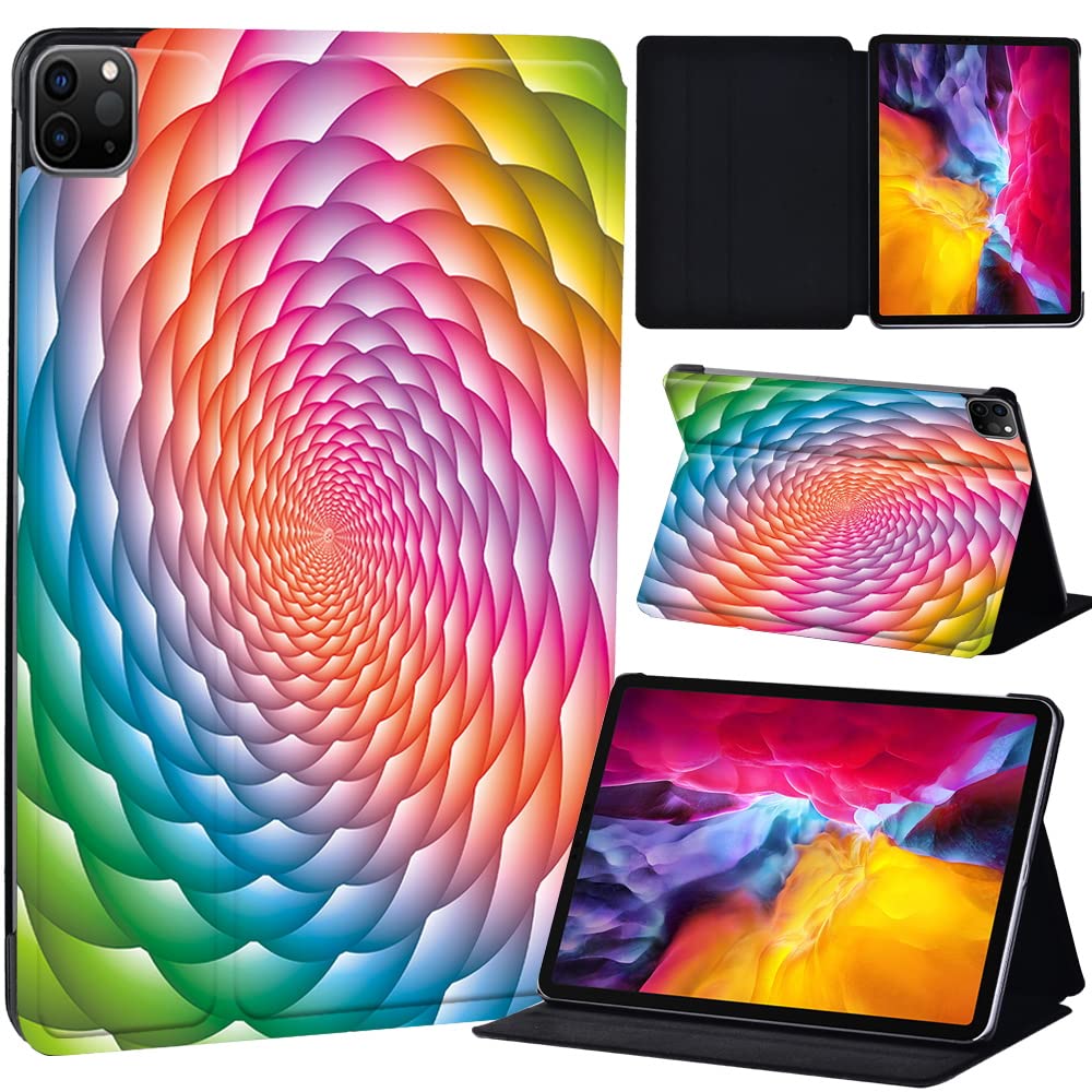 PU Leather + hard shell Ultra slim lightweight Folio Flip Tablet Stand Smart Cover Case Fit iPad Air 4 10.9" (2020) / iPad Pro 11" (2018 2020 2021) (3D art-rainbow)