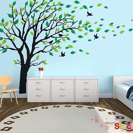 Amazon Zooarts ウォールステッカー 青葉 飛鳥 風薫る 木漏れ日 高い木 自然 壁紙 シール 壁の装飾 環境保護 おしゃれ はがせる インテリア雑貨 賃貸ok 大きいサイズ ブラック ウォールステッカー オンライン通販