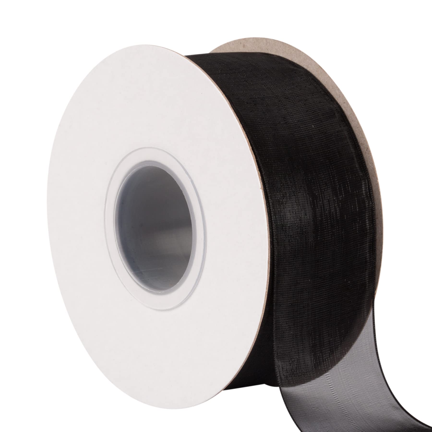 TEKDEERE 38mm Sheer Organza Ribbon,Black Shimmer Chiffon Ribbon for DIY Crafts Wedding Party Decorations, Gift Wrapping Bridal Bouquets (45M) — image 1