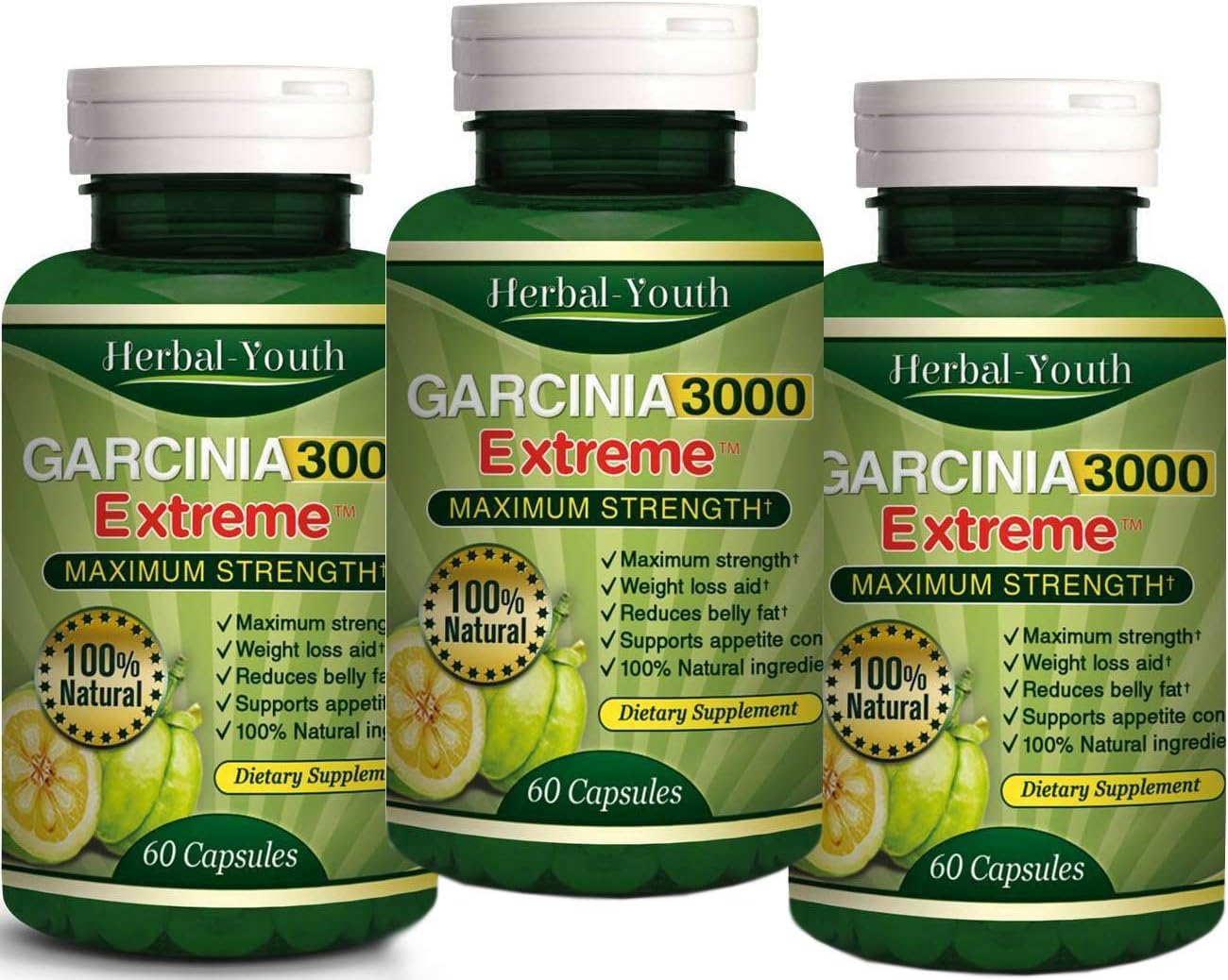 3 x BOTTLES 180 Capsules 3000mg Daily GARCINIA CAMBOGIA HCA 95% Weight Loss Diet by Herbal Young